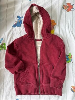 Hanna Andersson Maroon Sherpa-Lined Zip Hoodie 3T